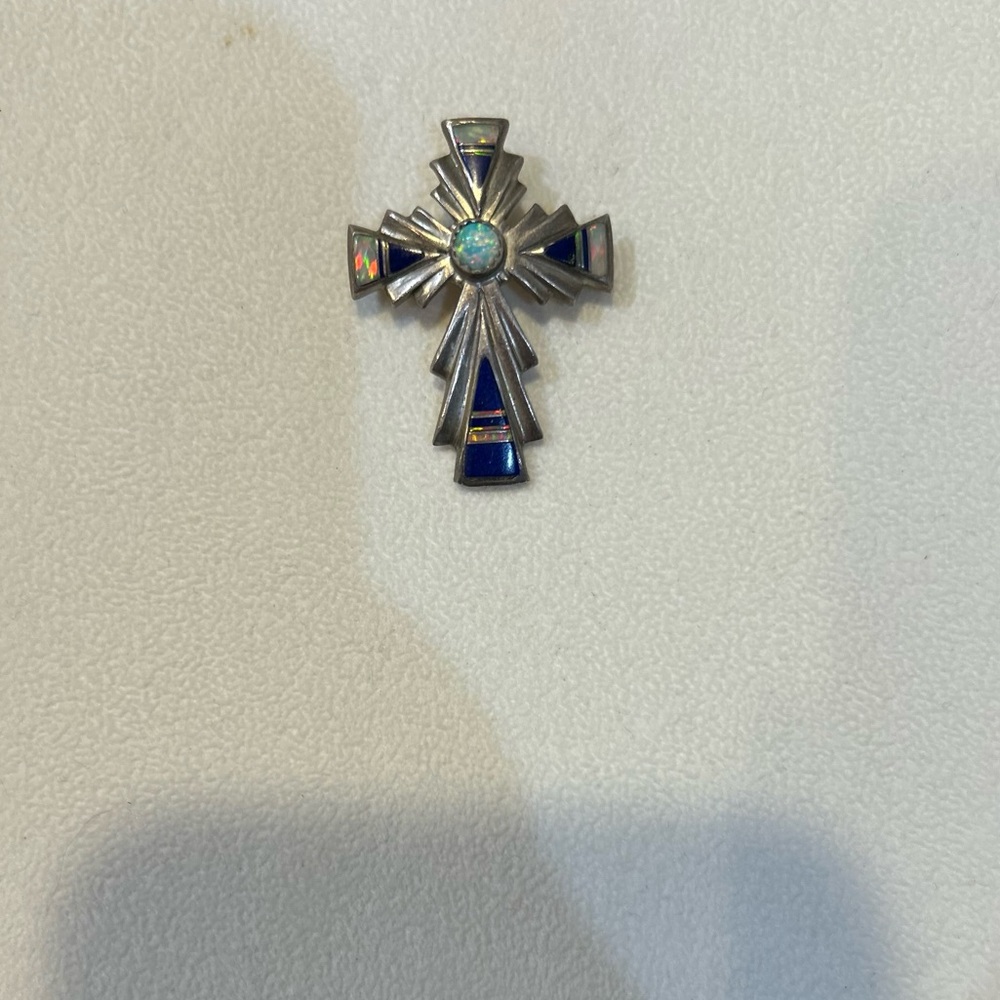 Sterling silver Opal Cross Pin